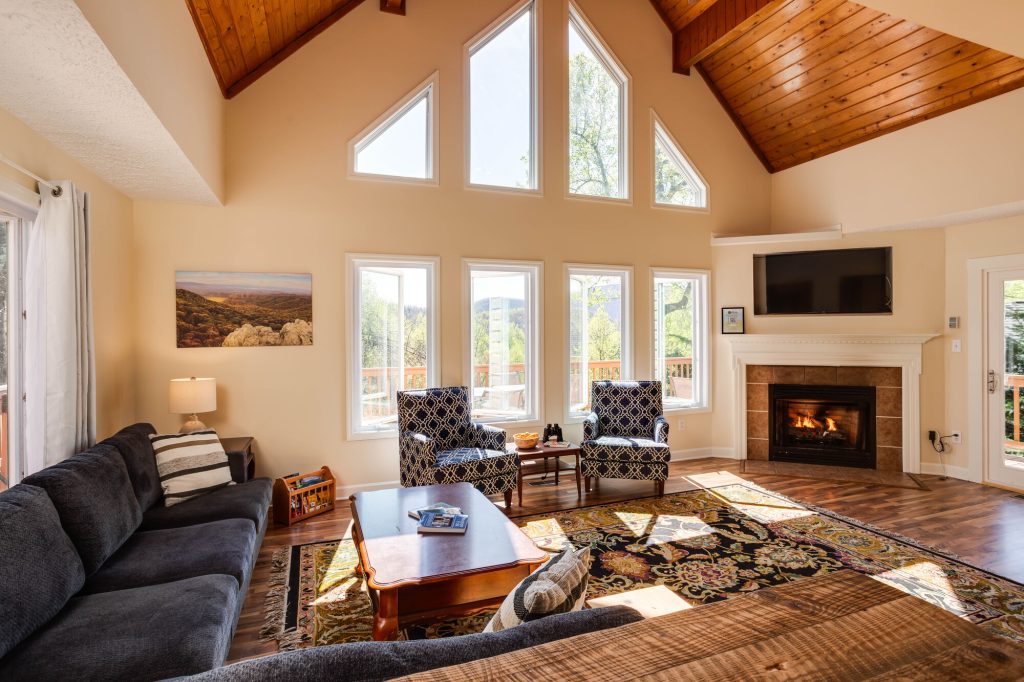 Raven's Roost sitting area and fireplace