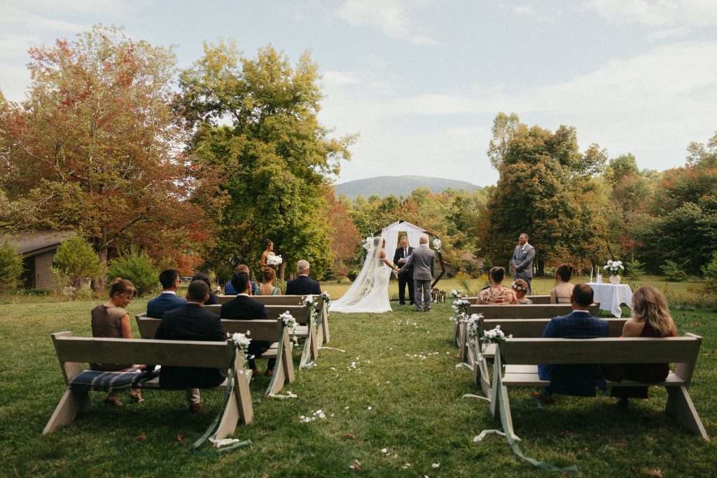 Outdoor ceremony with mountain views.
